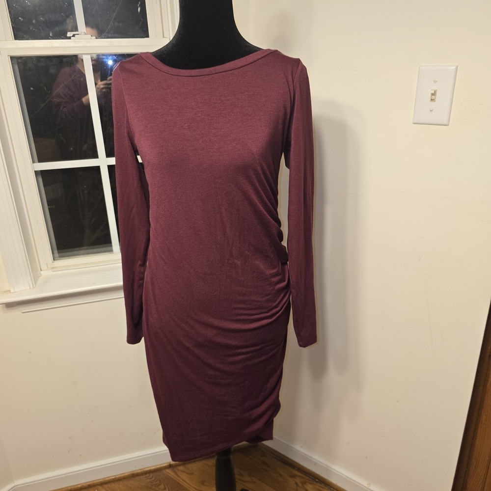 Vanilla Bay Burgundy Long Sleeve Ruched Bodycon Midi Dress Women's Medium